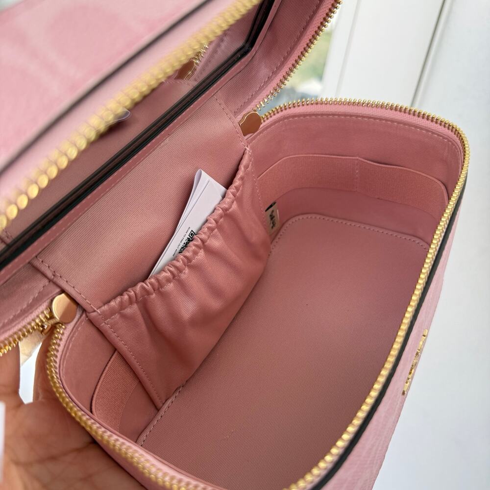 NWT Coach Cosmetic Case In Signature Canvas Gold/Powder Pink CEA56 - Picture 11 of 12